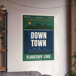 Flagstaff Lake Drowned Village Poster in 30x40 inch size hanging on a living room wall