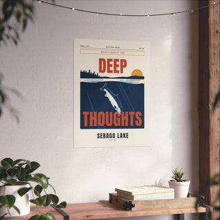 Maine Wall Art Print - Sebago Lake Deep Thoughts Salmon Poster for Lake House, Camp & Airbnb Decor
