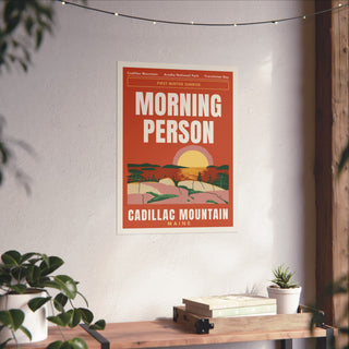 Cadillac Mountain Sunrise Poster in 18x24 inch size hanging on a living room wall