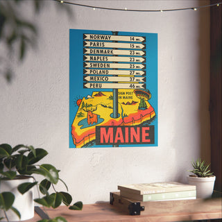 Fellow Traveler Maine Signpost Poster in 16x20 inch size hanging on a living room wall