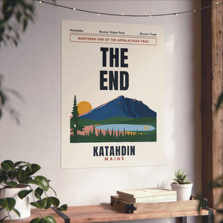 Katahdin The End Appalachian Trail Poster in 24x32 inch size hanging on a living room wall