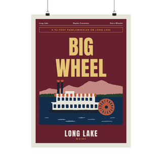 Maine Wall Art Print - Long Lake Songo River Queen Big Wheel Paddlewheeler Poster for Lake House, Camp & Airbnb Decor