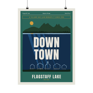 Maine Wall Art Print - Flagstaff Lake Down Town Drowned Village Poster for Lake House, Camp & Airbnb Decor