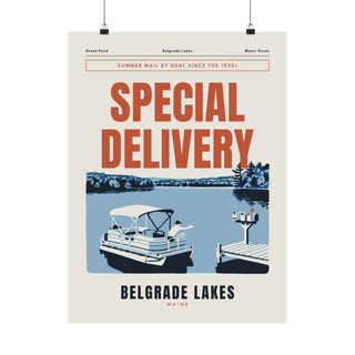 Maine Wall Art Print - Belgrade Lakes Great Pond Mail Boat Poster for Lake House, Camp & Airbnb Decor