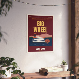 Maine Wall Art Print - Long Lake Songo River Queen Big Wheel Paddlewheeler Poster for Lake House, Camp & Airbnb Decor