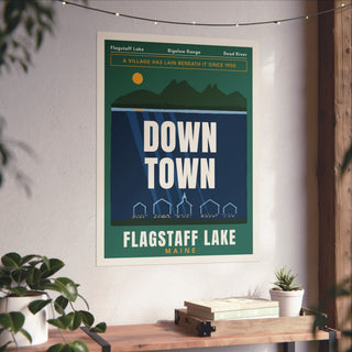 Flagstaff Lake Drowned Village Poster in 24x32 inch size hanging on a living room wall