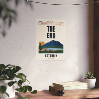 Katahdin The End Appalachian Trail Poster in 12x16 inch size hanging on a living room wall
