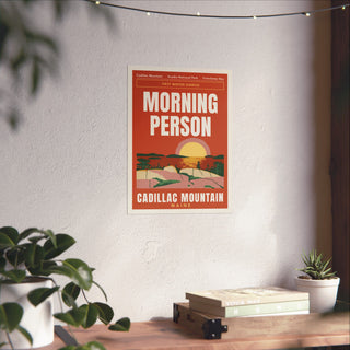 Cadillac Mountain Sunrise Poster in 12x16 inch size hanging on a living room wall