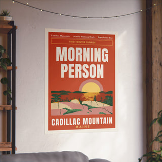 Cadillac Mountain Sunrise Poster in 30x40 inch size hanging on a living room wall