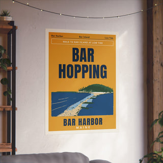 Bar Harbor Bar Island Sandbar Poster in 30x40 inch size hanging on a living room wall