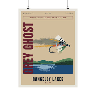 Maine Wall Art Print - Rangeley Lakes Grey Ghost Streamer Fly Poster for Lake House, Camp & Airbnb Decor
