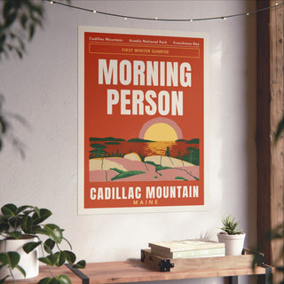 Cadillac Mountain Sunrise Poster in 24x32 inch size hanging on a living room wall