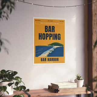 Bar Harbor Bar Island Sandbar Poster in 18x24 inch size hanging on a living room wall