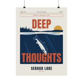 Maine Wall Art Print - Sebago Lake Deep Thoughts Salmon Poster for Lake House, Camp & Airbnb Decor